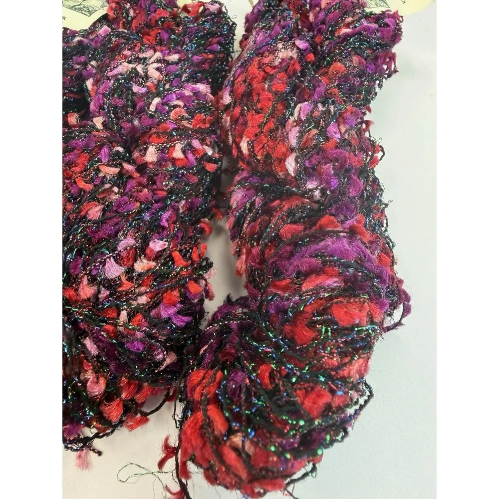 Great Adirondack Yarn Lot 3 Glitz Poppy Nylon Poly Hand Dyed Pink Red Purple
